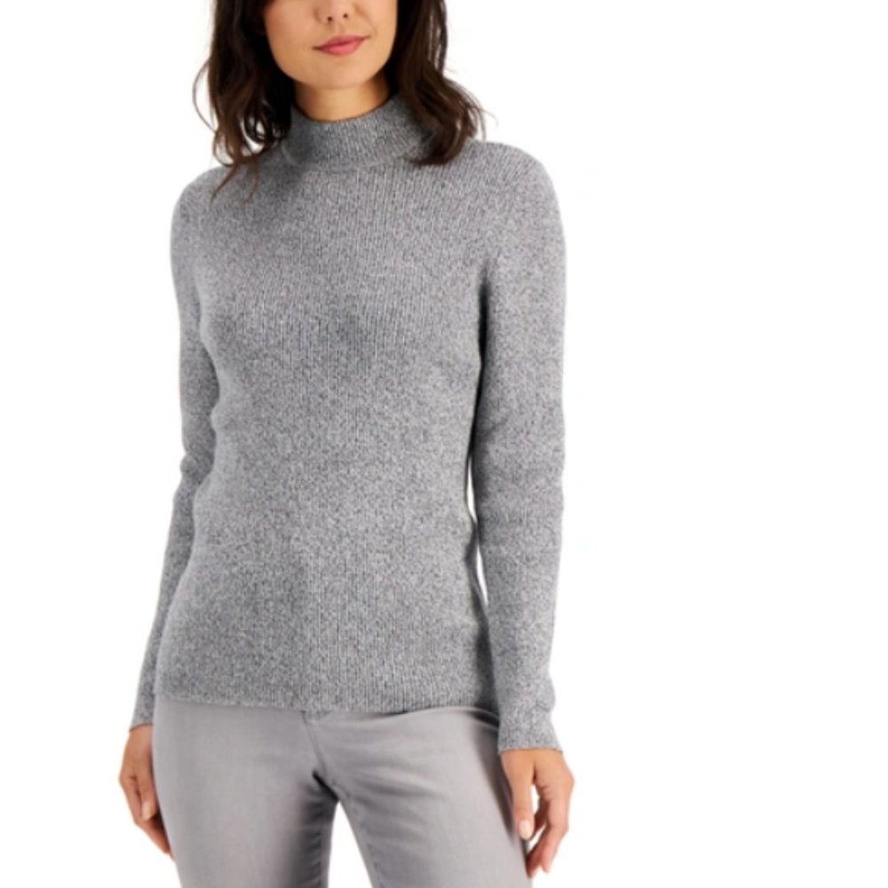 Karen Scott Cotton Mock-Neck Marled Sweater Size S